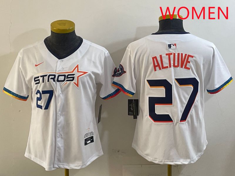 Women Houston Astros 27 Altuve White Fourth generation Joint Name 2025 Nike MLB Jersey style 2